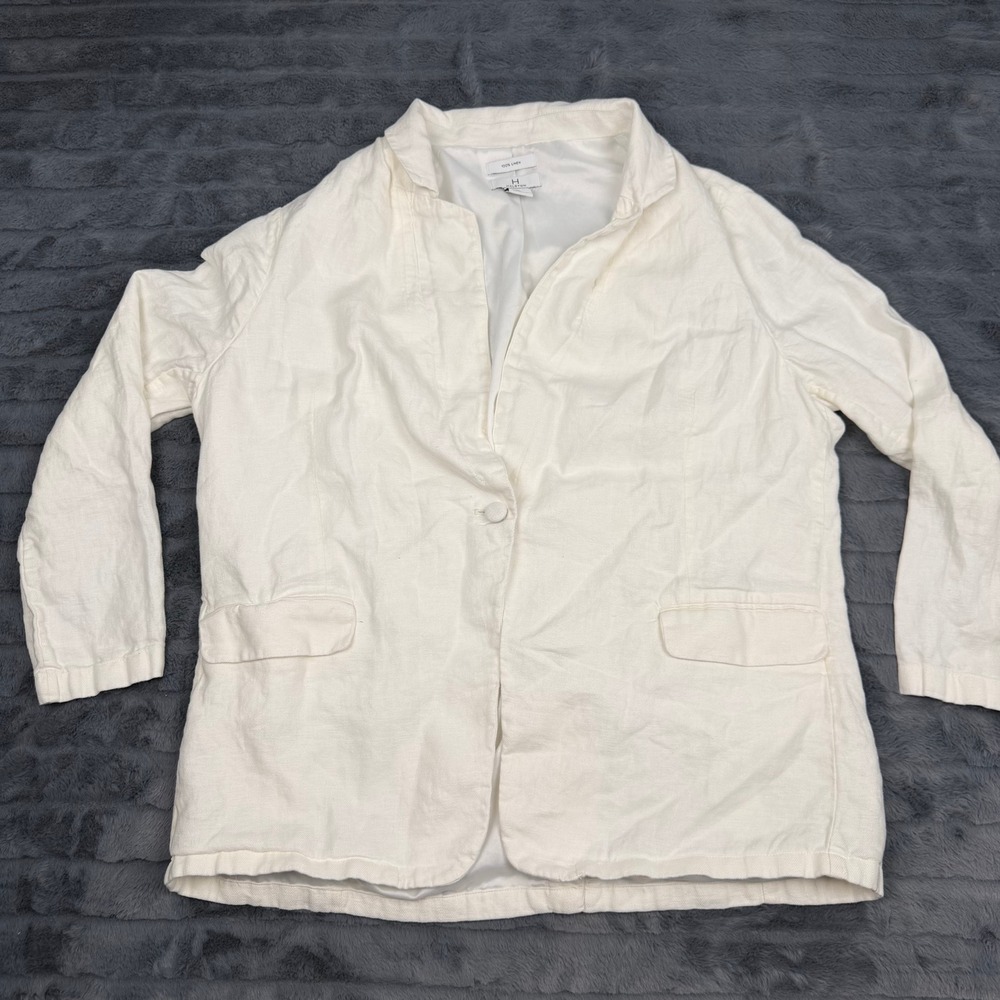 Halston Womens White 100% Linen Single Button Blazer Jacket XL 14204